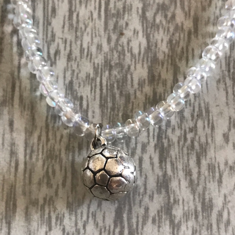 Soccer ball bracelet 7.5” iridescent glass beads